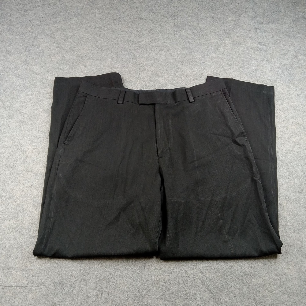 Kenneth Cole Pants Mens 36x32 Reaction Dress Black Polyester Flat Front Slacks
